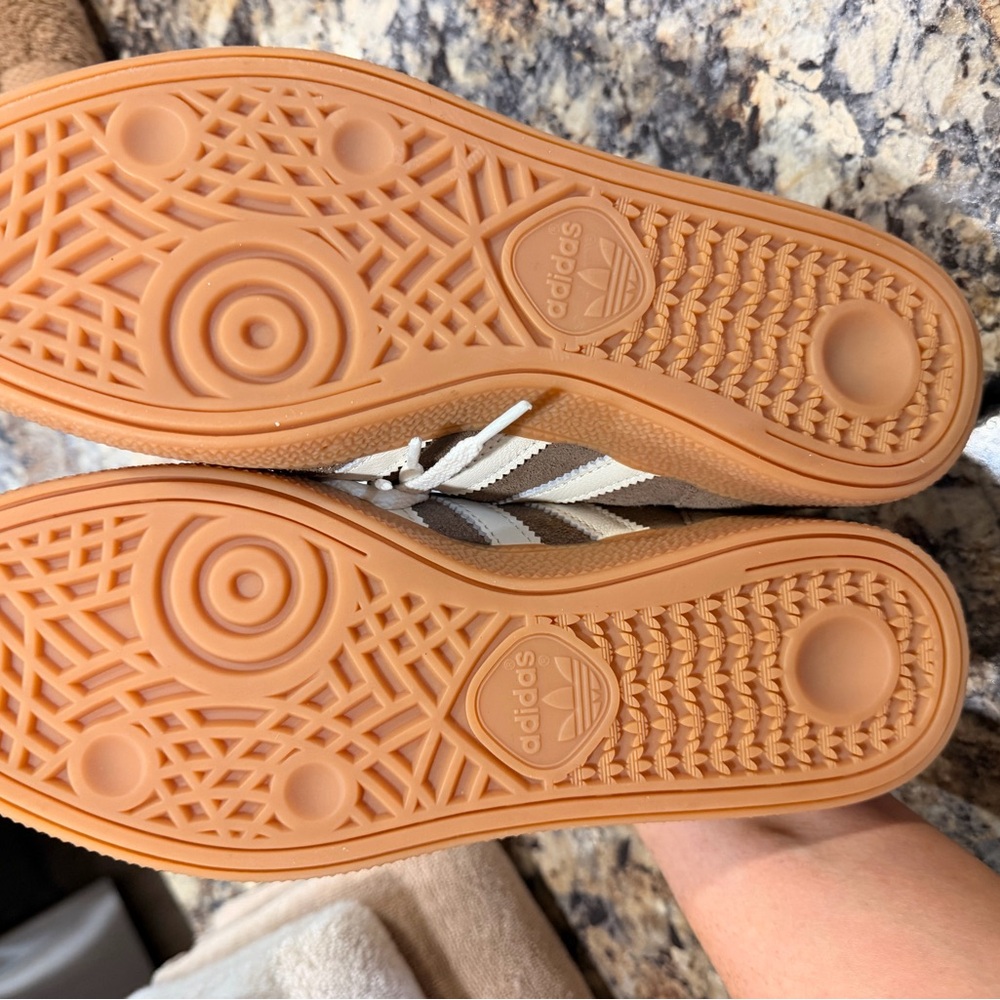 adidas Spezial Chocolate Brown Suede Sneakers with Off-White Stripes - Picture 5 of 6